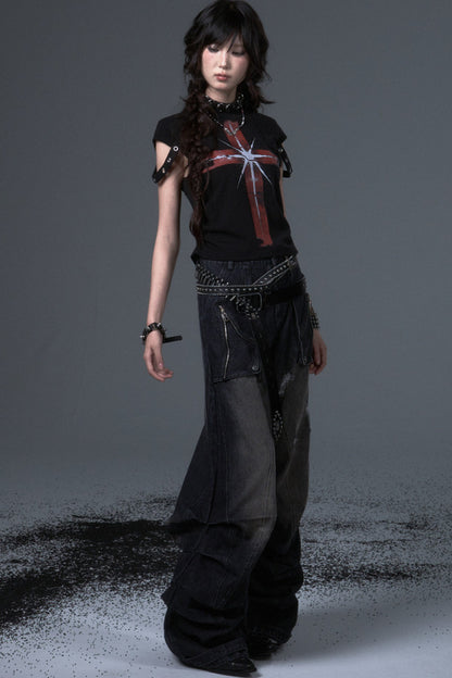 Wide Leg Washed Scimitar Jeans