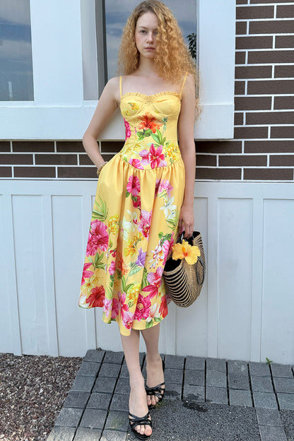 Tropisches geblümtes Lyocell-Trägerkleid
