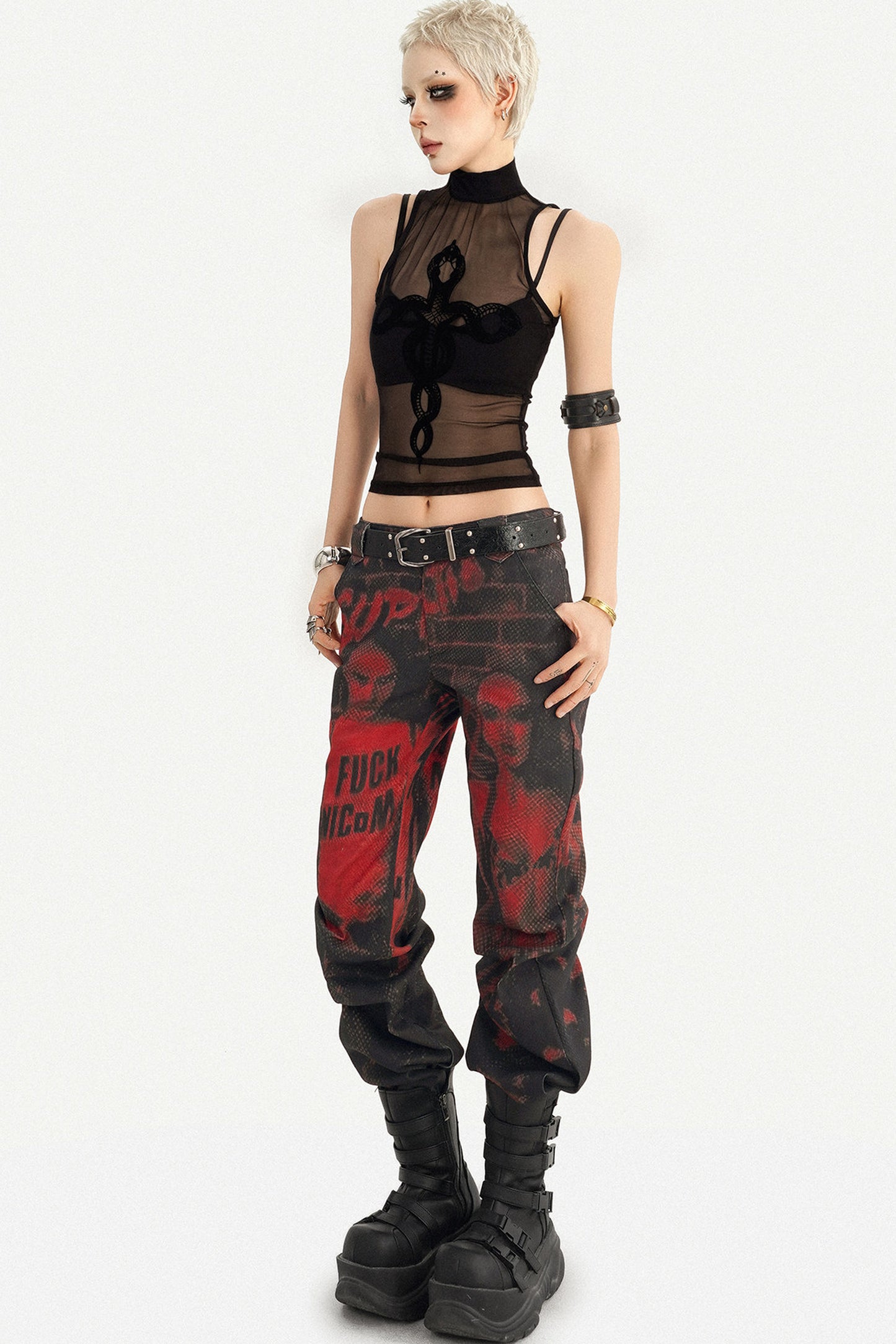 Snake Print Mesh Camisole Set