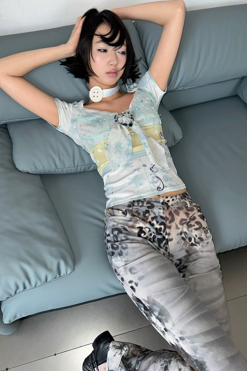 Retro Leopard Floral Flare Pants