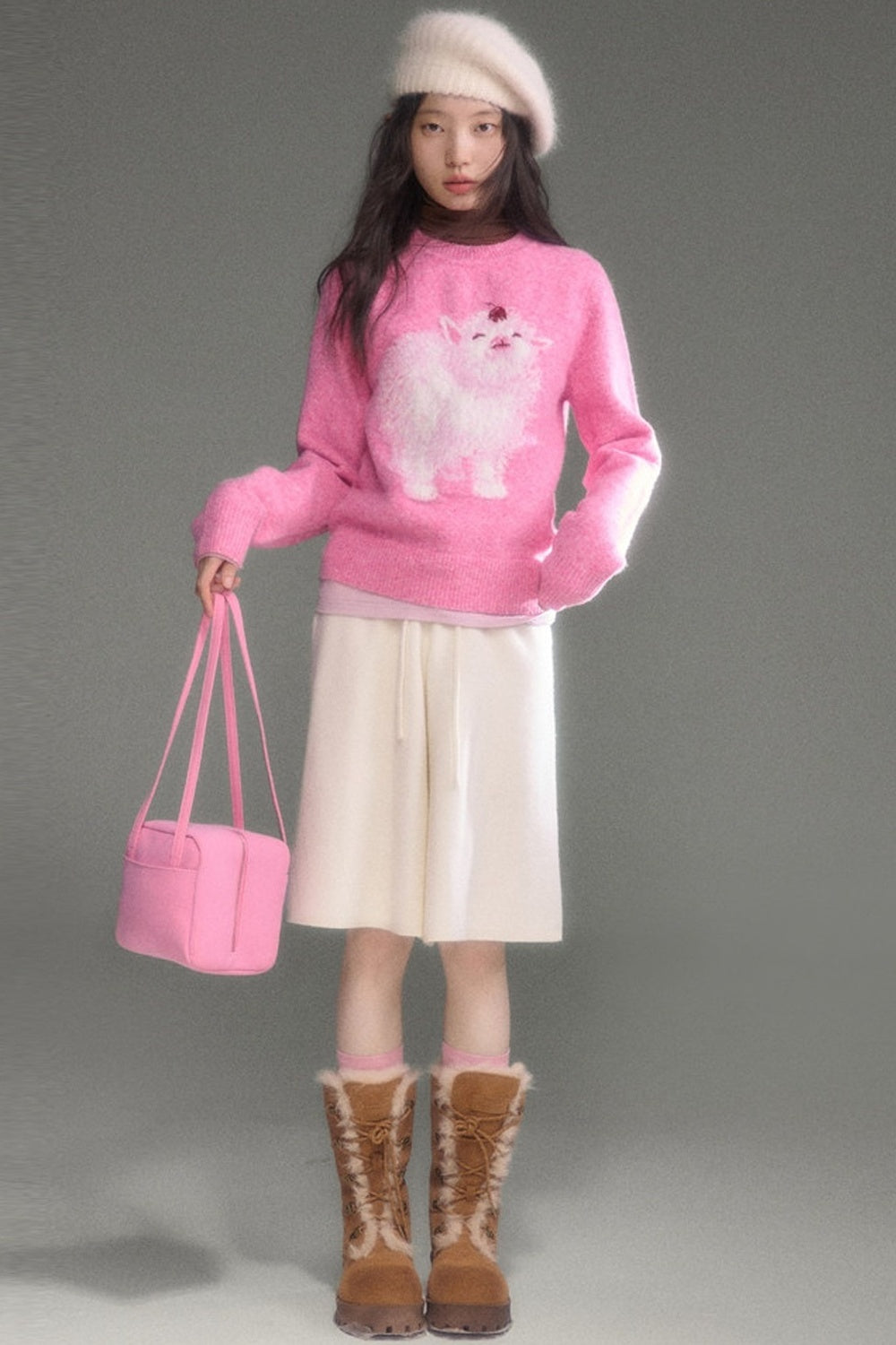 Cherry Lamb Jacquard Wool Blend Sweater