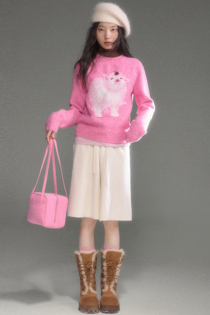 Cherry Lamb Jacquard Wool Blend Sweater