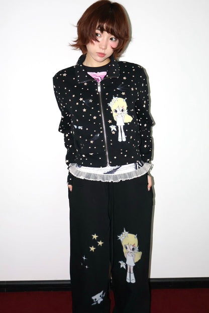 Original Illustration Short Sweatshirt Jacket