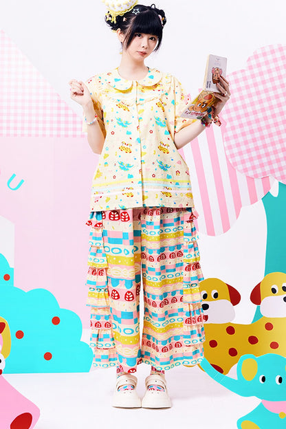 Original Three-Color Ribbon Print Blouse