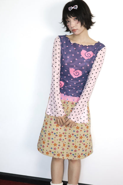 Star Print Mid-Waist A-Line Skirt