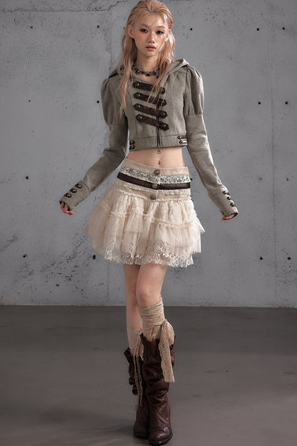 Lace Patchwork Pleated Multi-Layered Puffy Skirt