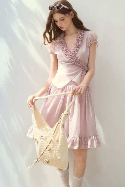 Purple Ruffle Trim Blouse and Tiered Skirt Set
