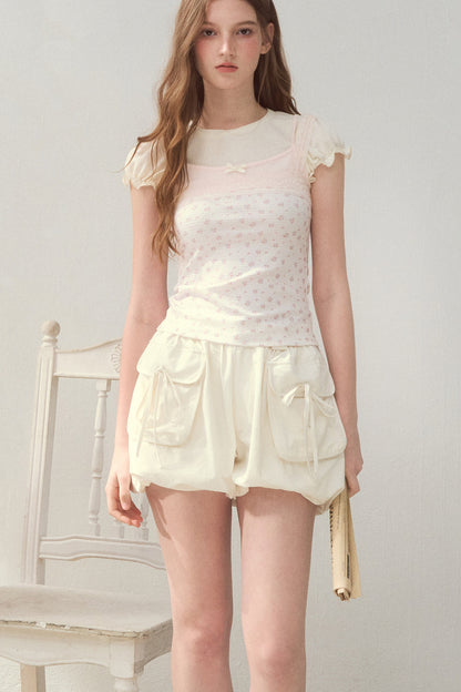 Cloud Cargo Bow Pumpkin Puff Shorts