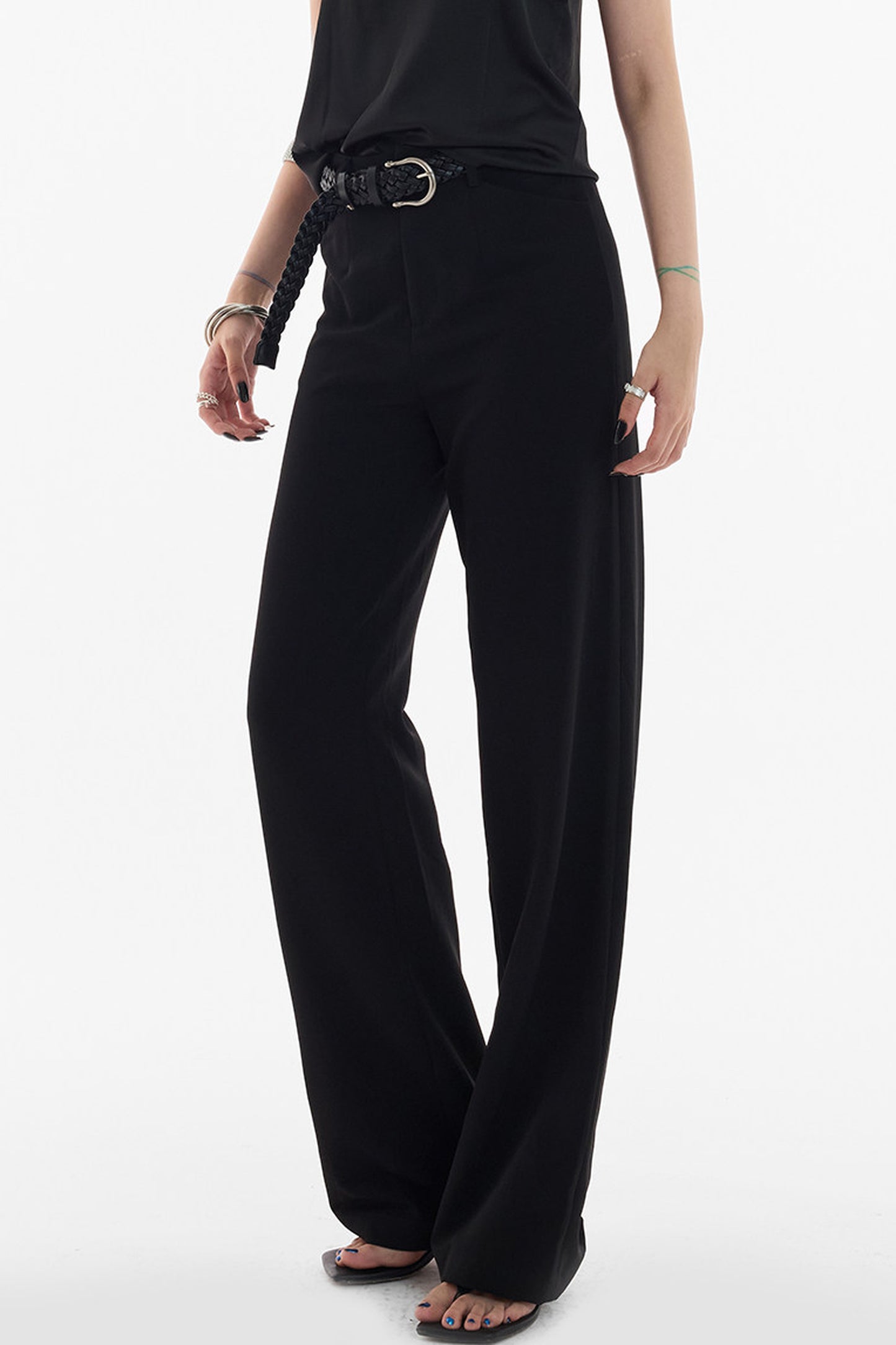 Straight-Leg Floor-Length Suit Pants