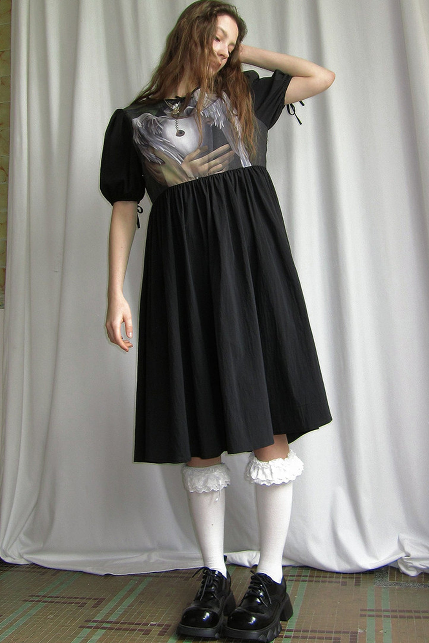 Tempera Oil Painting Print Short-Sleeved Dress