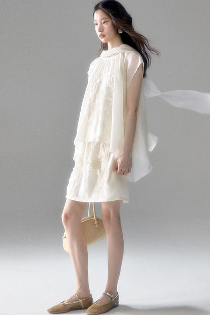 Tencel Acetate Bird Floral Top and Skirt Set-Up