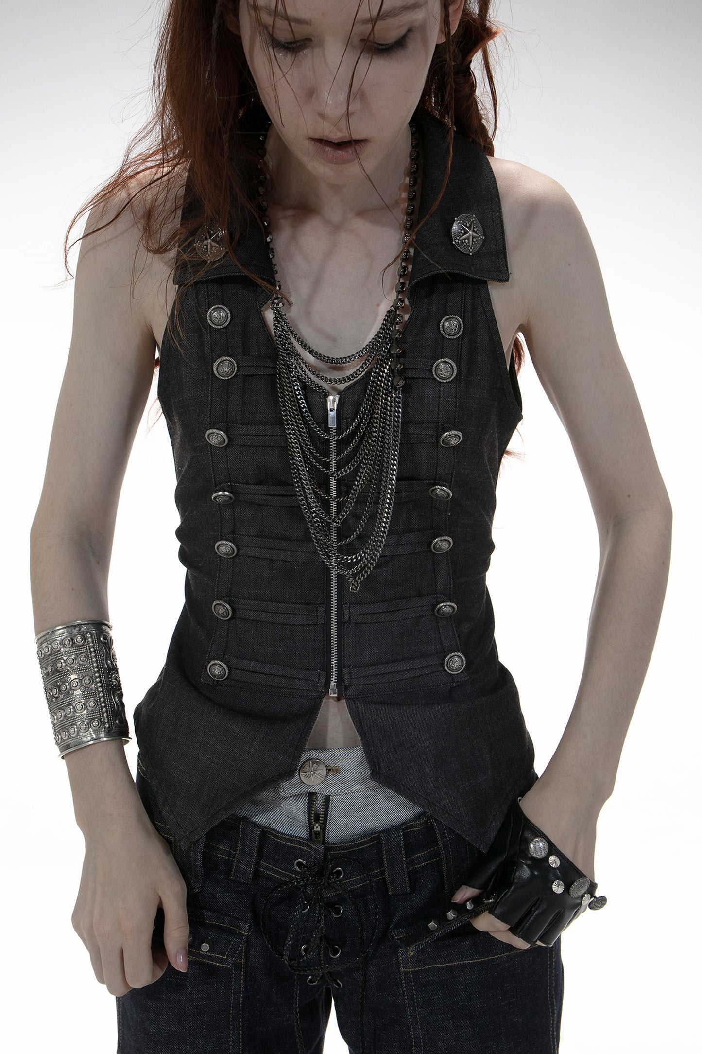 V-Neck Double-Breasted Zipper Vest