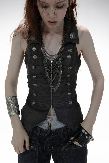 V-Neck Double-Breasted Zipper Vest