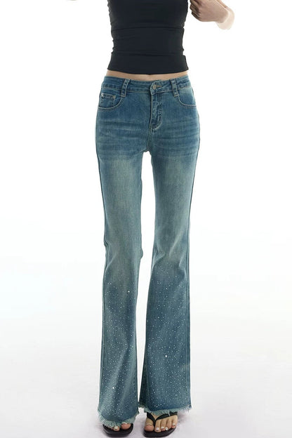 Schlag-Jeanshose mit Strass