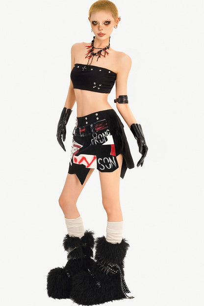 Studded Graffiti Punk Skirt