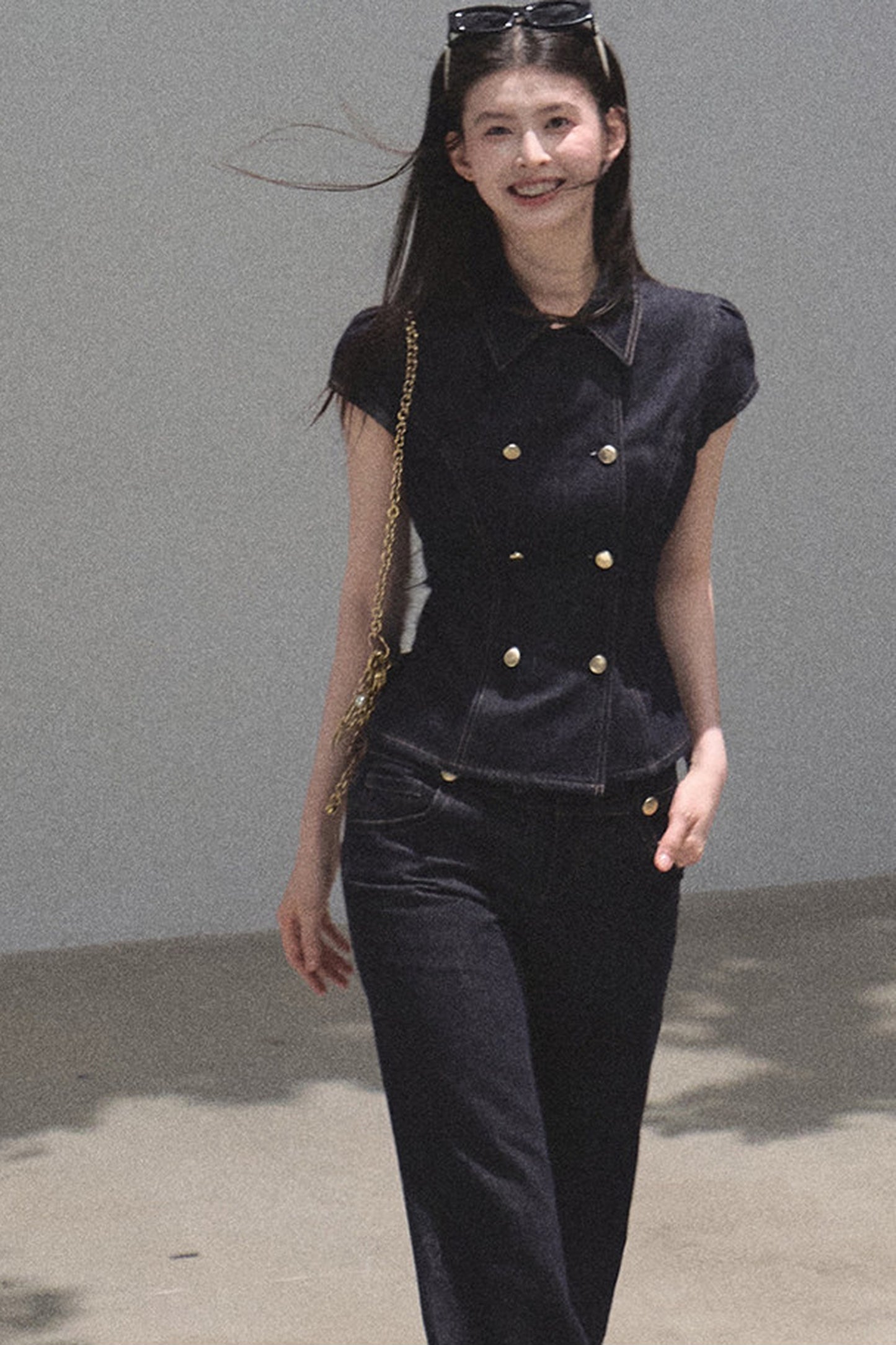 Retro Denim Waist-Cinching Dress Set-Up