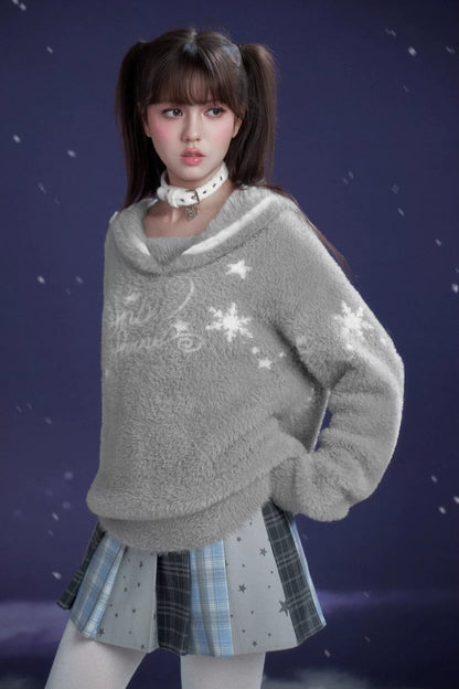 Gray Faux Mink Fur Sailor Collar Sweater