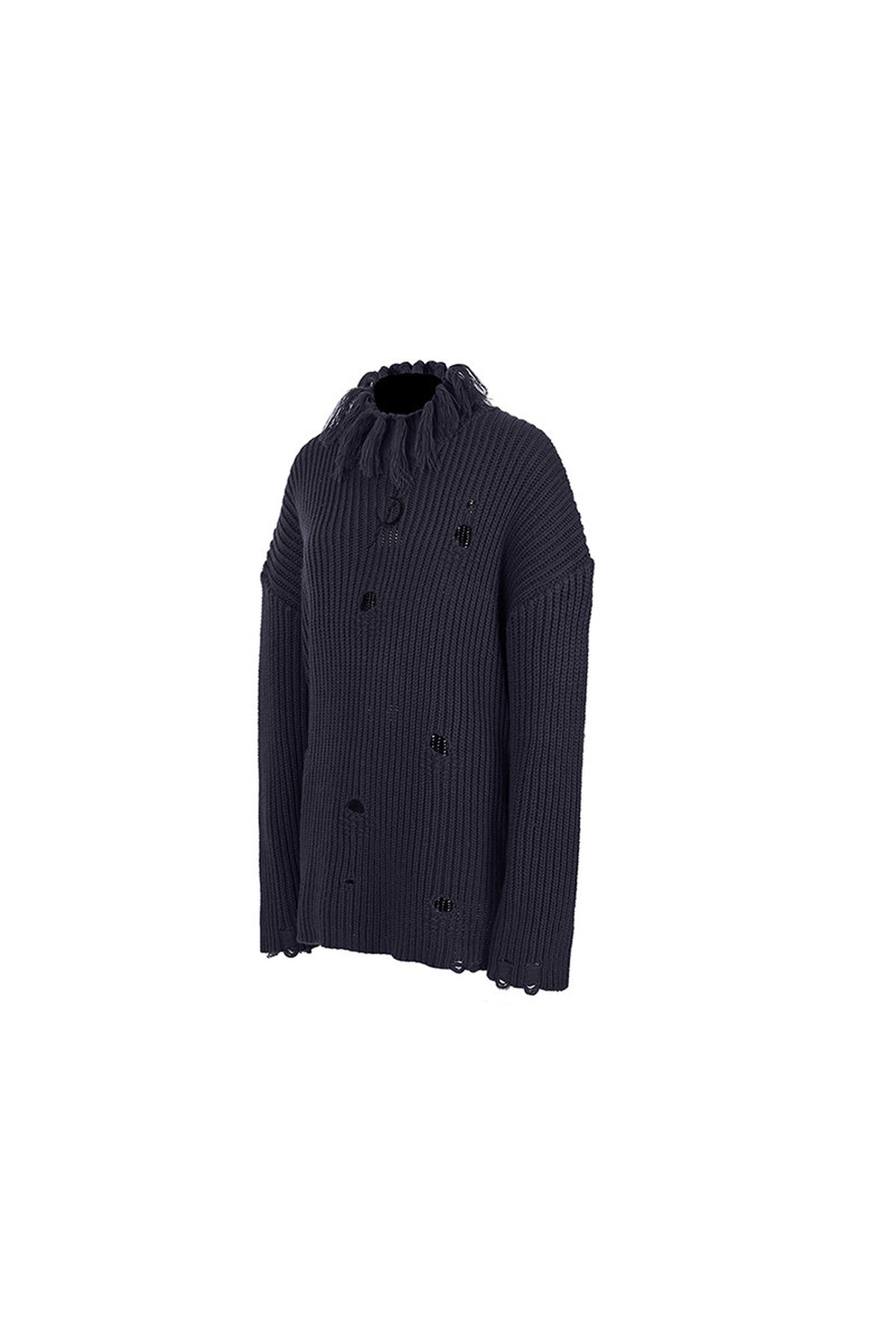 Tassel Turtleneck Ripped Oversized Sweater