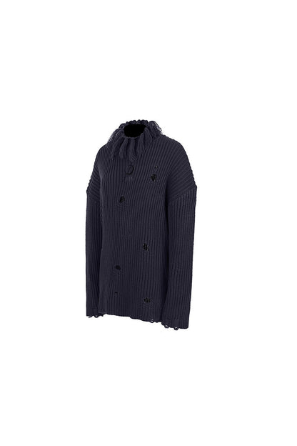 Tassel Turtleneck Ripped Oversized Sweater