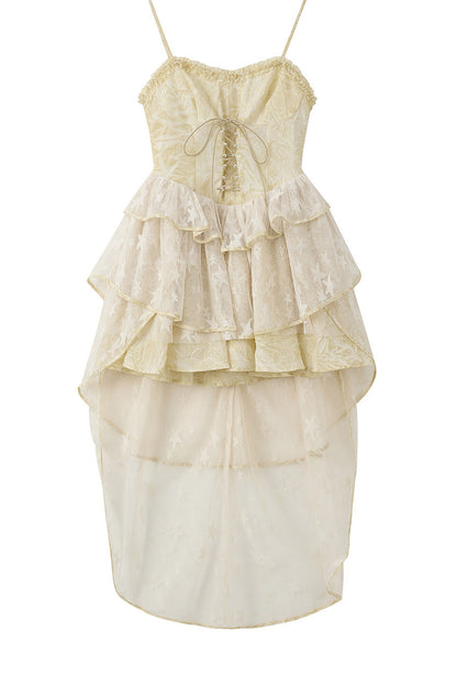 Abito leggero in chiffon con pizzo e spalline sottili