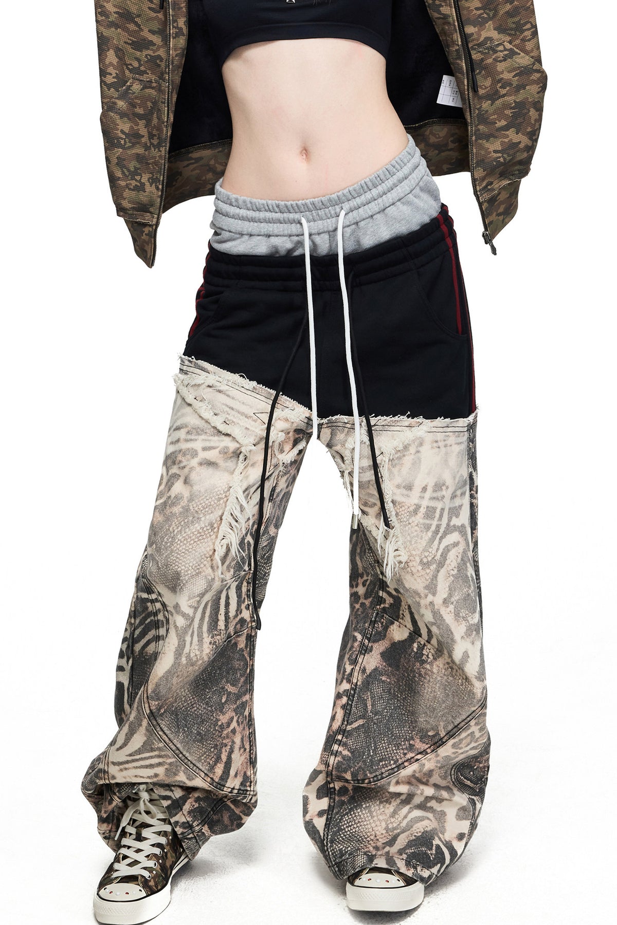Brown Animal Print Curved Pants