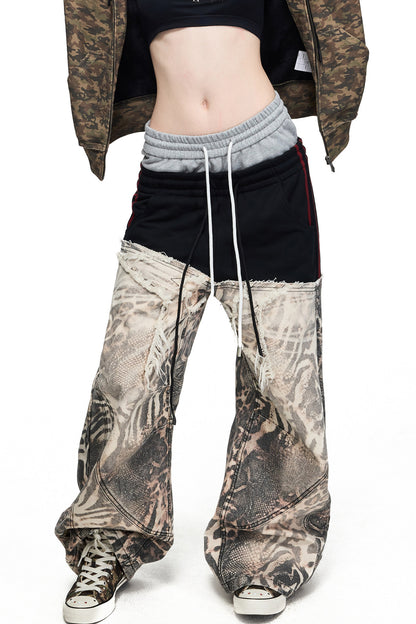 Brown Animal Print Curved Pants