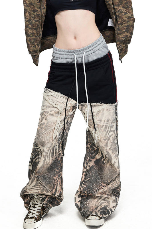 Brown Animal Print Curved Pants