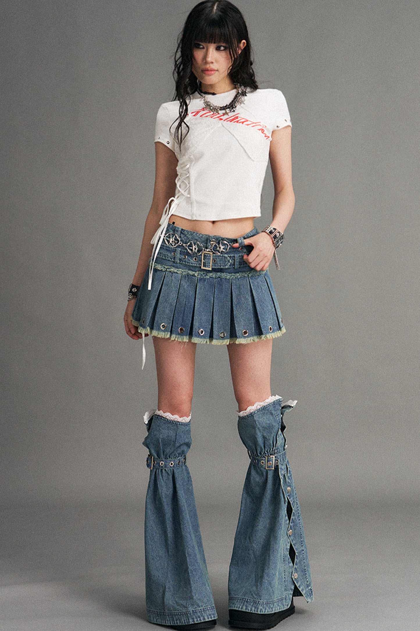Punk Lace-Up Graphic Print Top