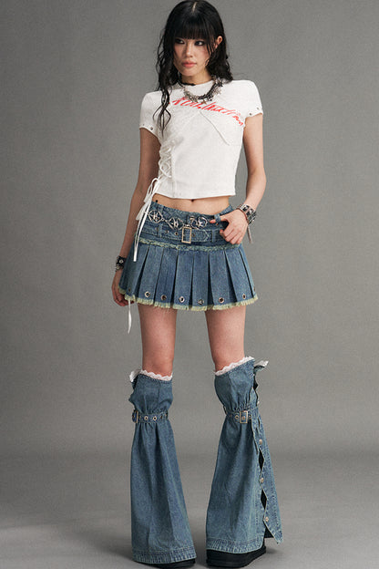 Punk Lace-Up Graphic Print Top