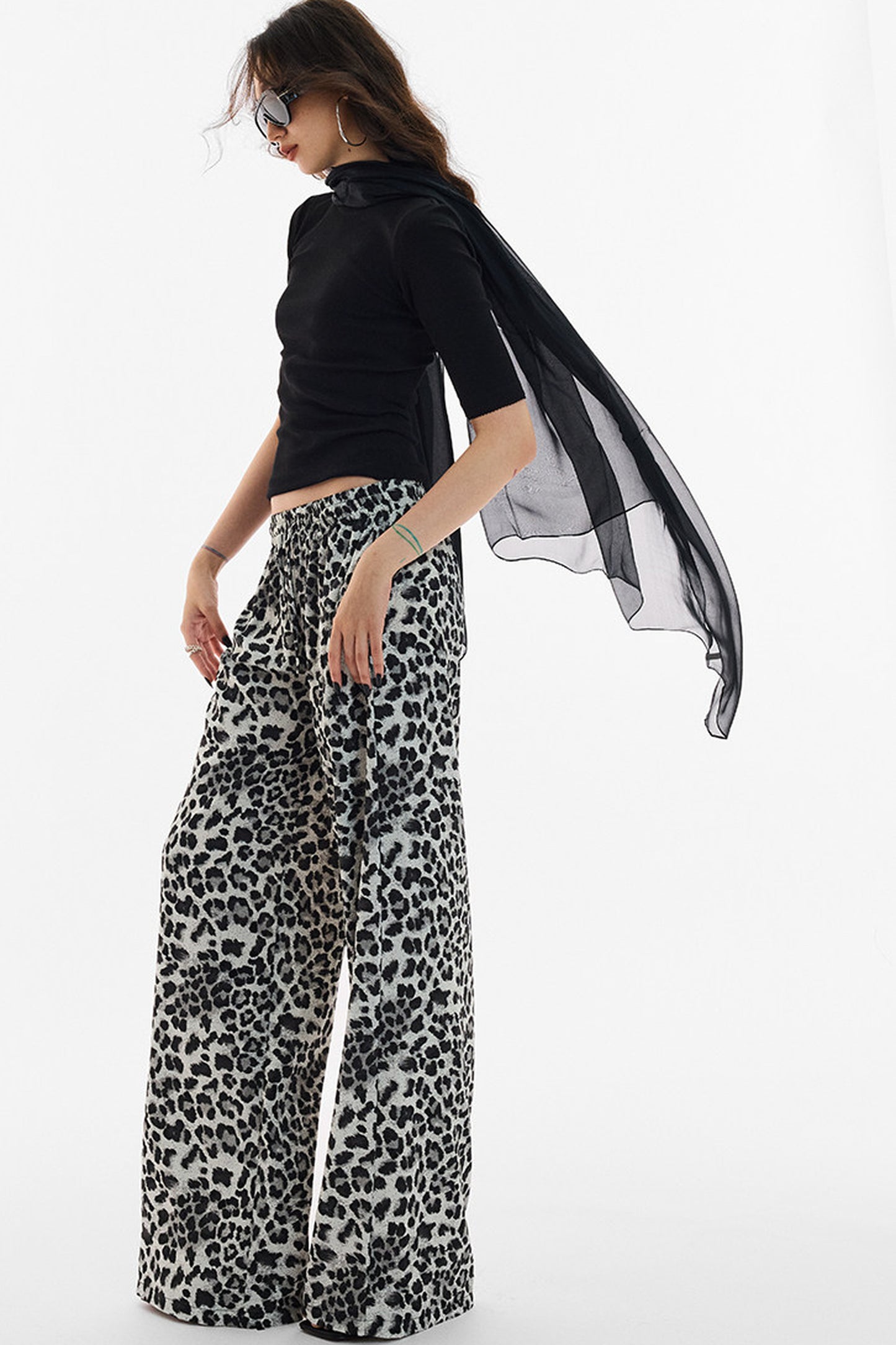 Snow Leopard Satin Wide-Leg Shorts