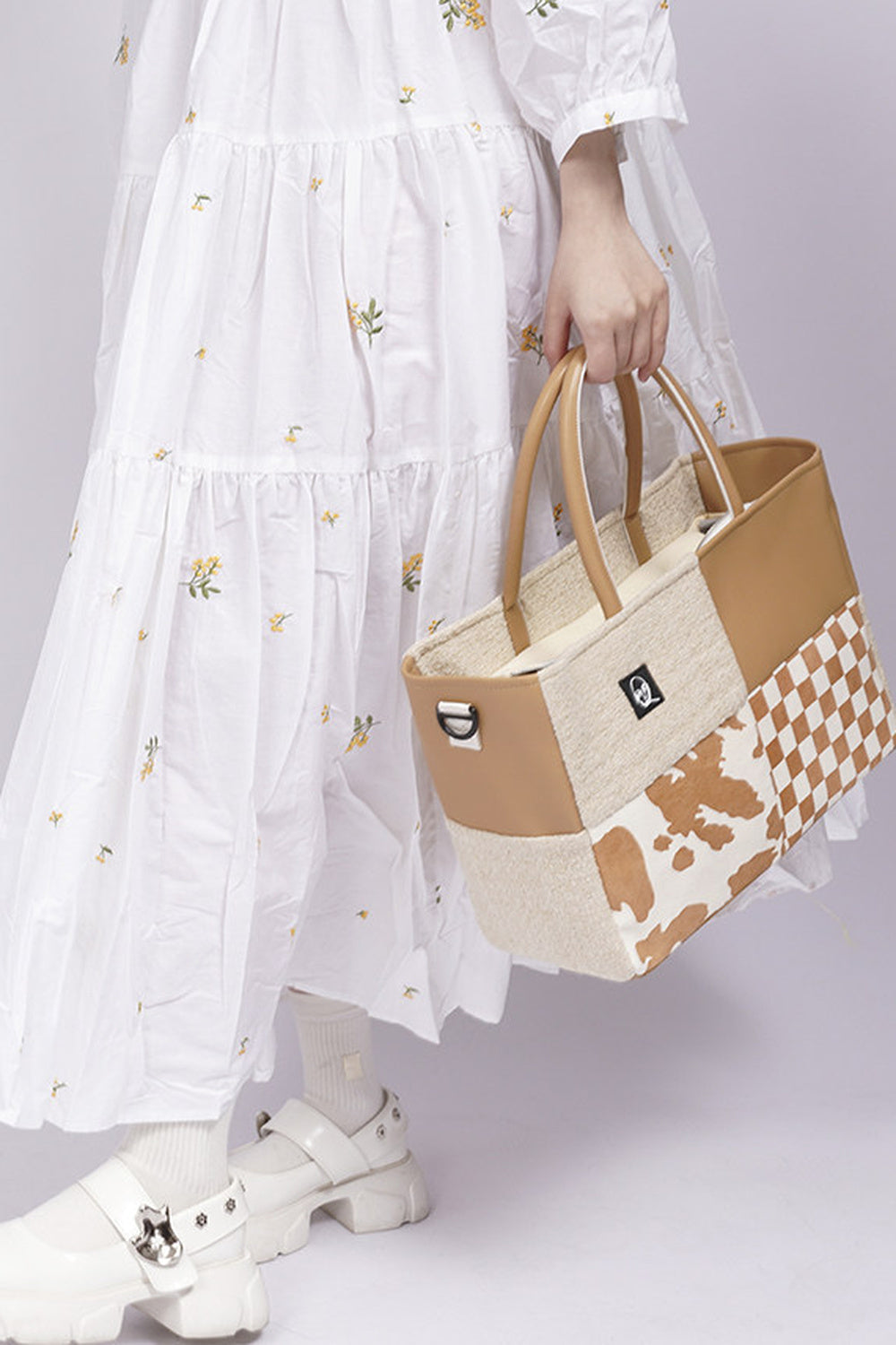 Y2K Leather Contrast Tote Bag