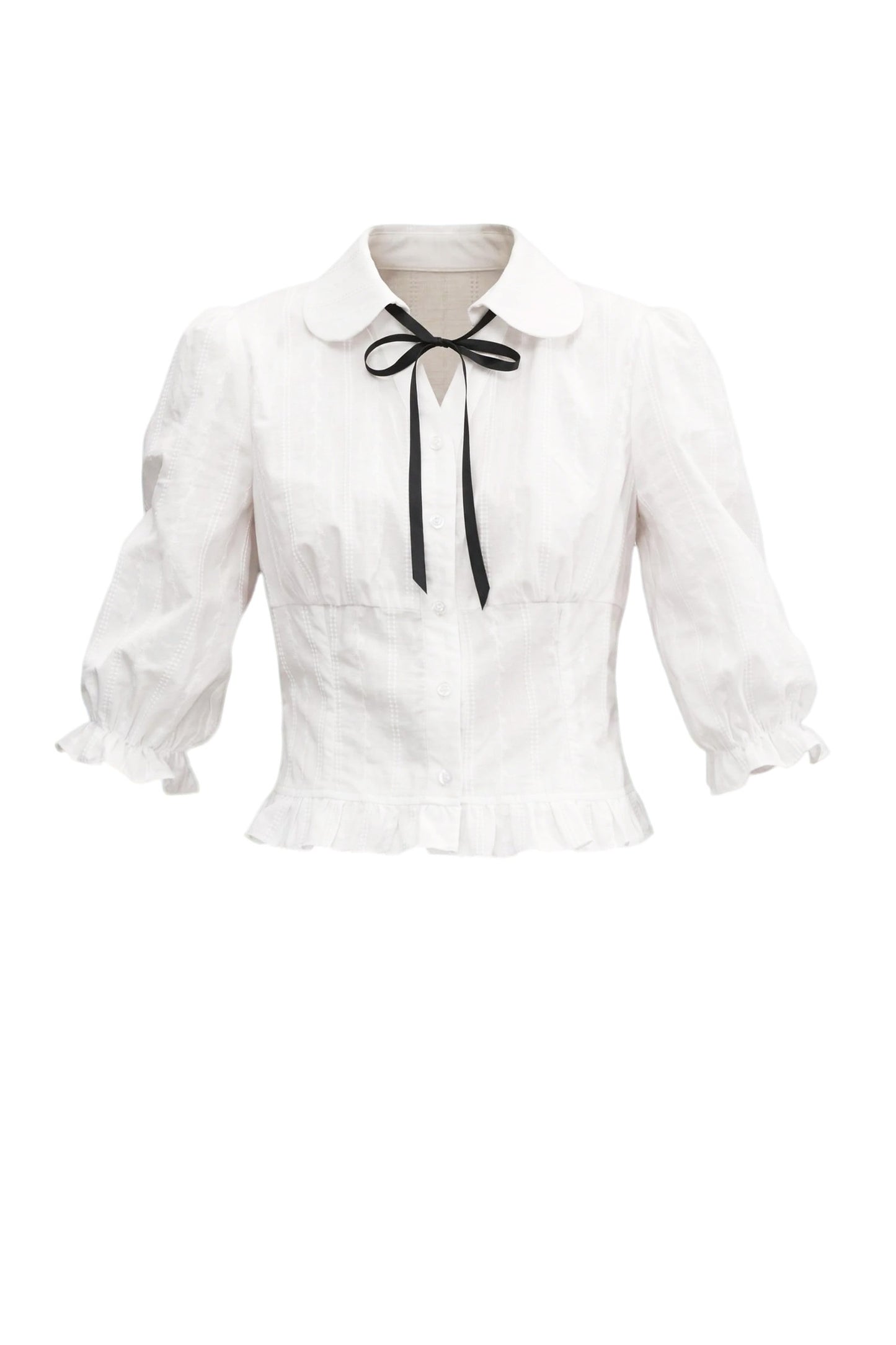 Doll Collar Preppy Blouse and Skirt Set-Up