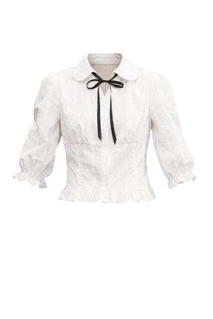 Doll Collar Preppy Blouse and Skirt Set-Up