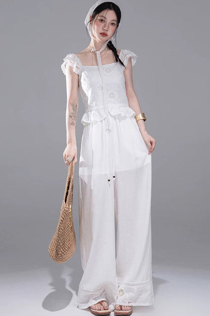 Moon White Lace Top Pants Set-Up