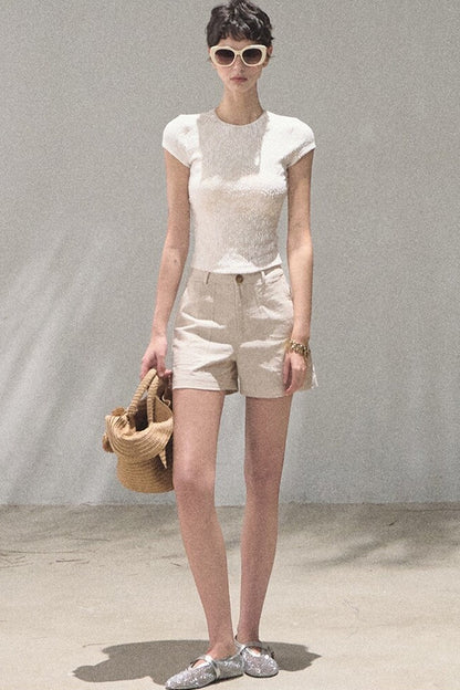 Lace Splice Short Sleeve Top