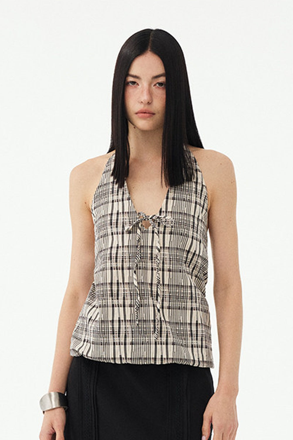 Black and White Plaid Halter Camisole