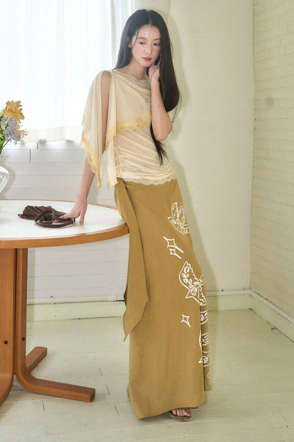 Tencel Linen Shawl Blouse Set