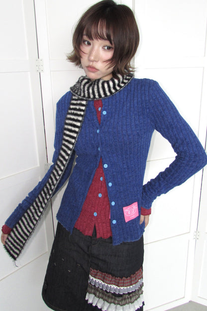 Candy-Colored Ribbed Versatile Button-Up Top