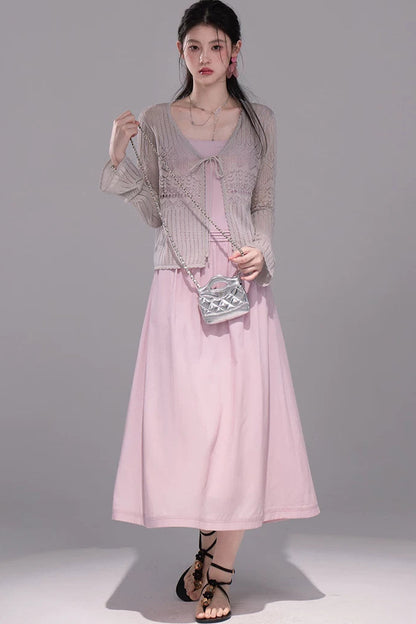 Peach Pink Crochet Dress Set