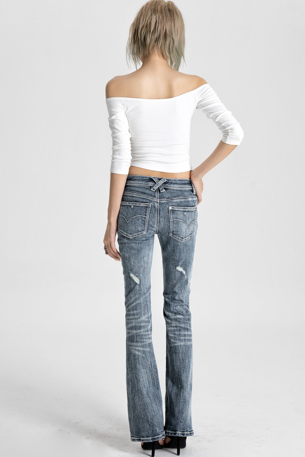 Patched Ripped Skinny Flared Jeans