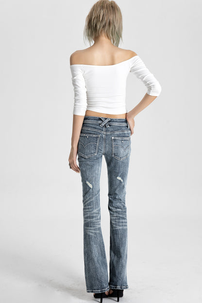 Patched Ripped Skinny Flared Jeans