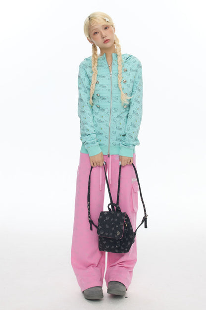Mint Green Frog Double-Breasted Zipper Jacket