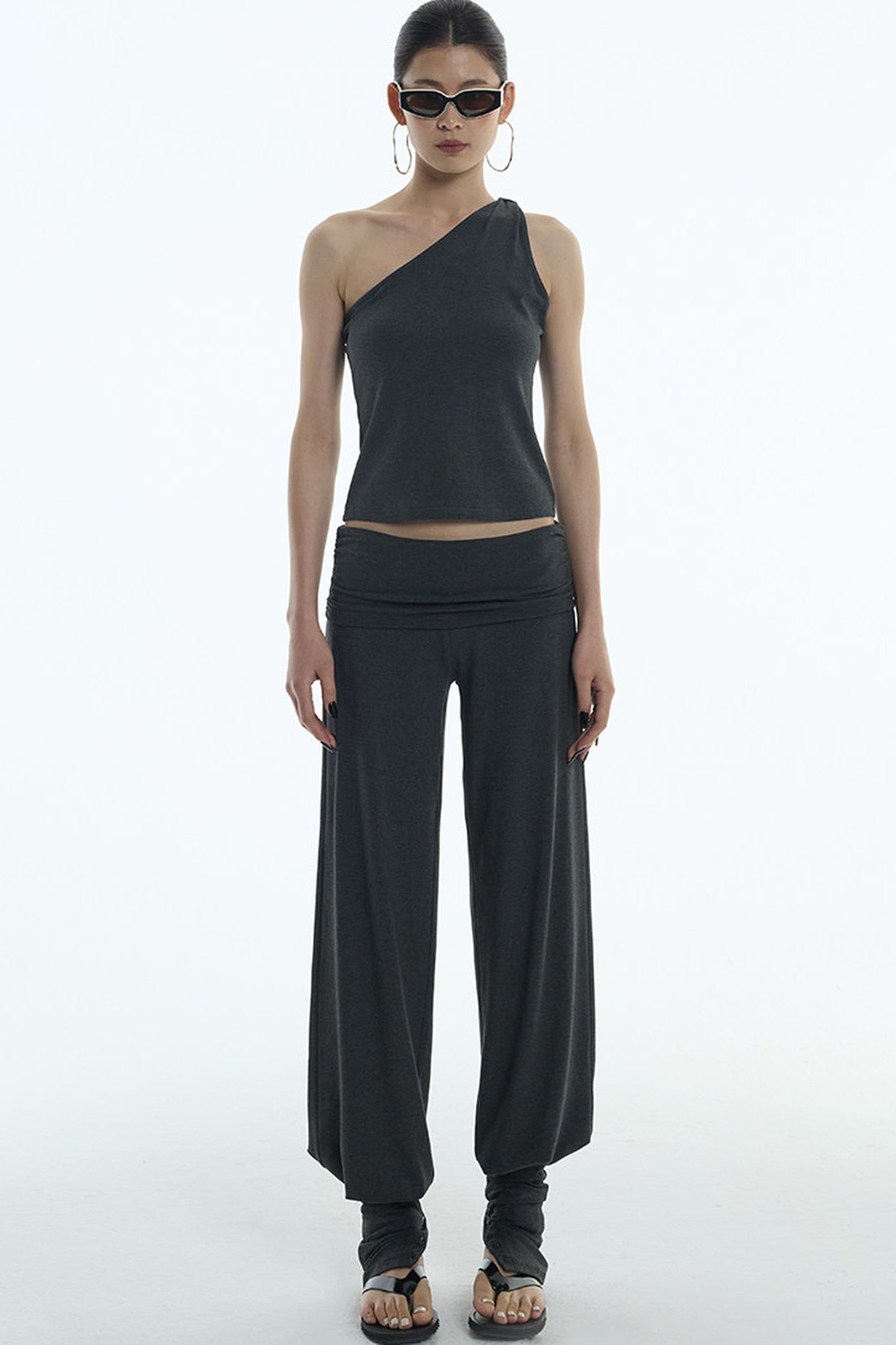 Lyocell One-Shoulder Top And Pants Set-Up
