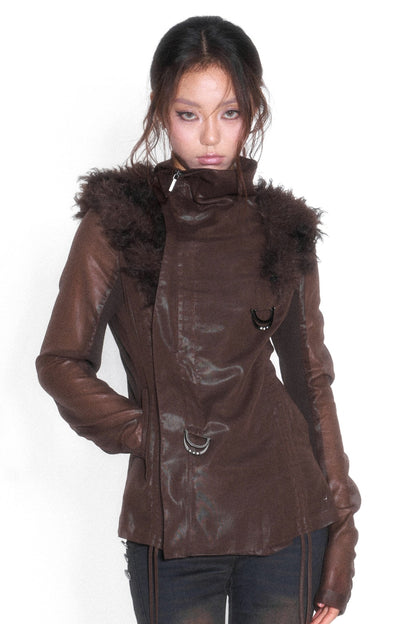 Spliced Fur Collar Scimitar Sleeve Top
