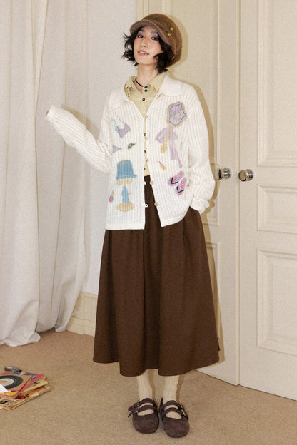 Perforated Long-Sleeved Vertical Stripe Printed Knit Set-Up