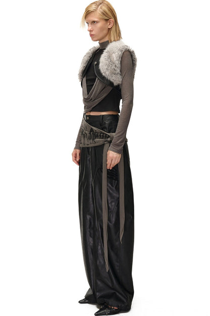 Layered Patchwork Fur Trim Vest