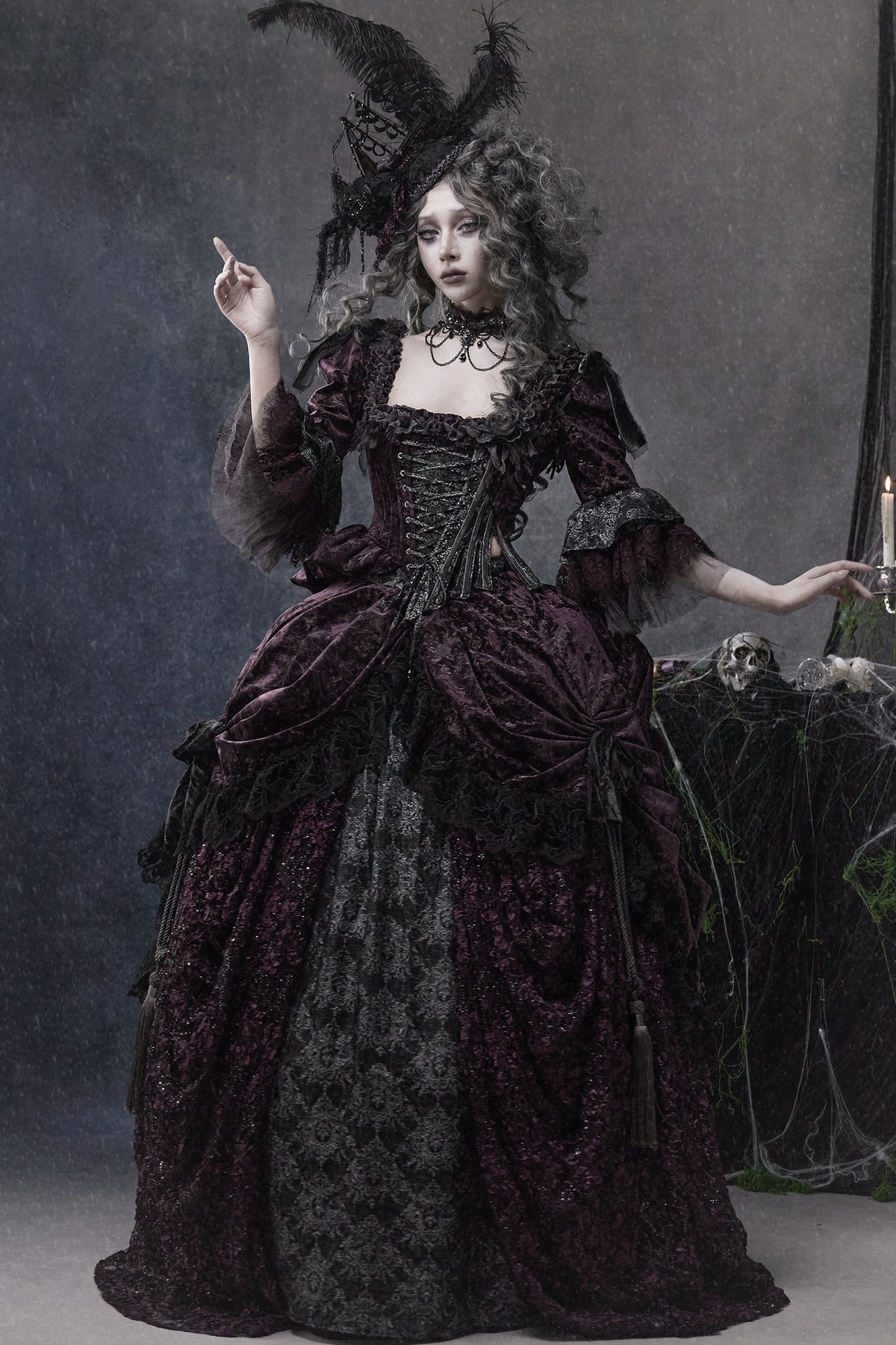 Gothic Dark Purple Bustle Skirt Set-Up