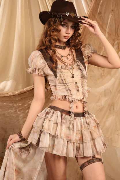 Romantic Wasteland Puff Sleeve Chiffon Blouse Set-Up