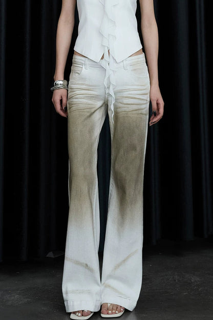 Distressed Gradient Low-Waist Jeans