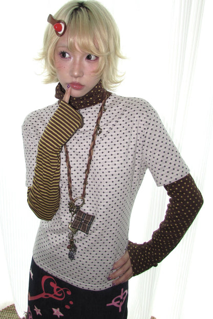 Polka Dot Striped Layered-Look T-Shirt